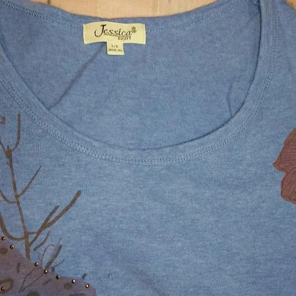 Jessica  Sport | 3/4 Sleeves Blue Graphic Tee - Picture 4 of 12